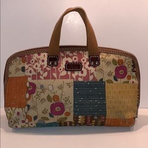Fossil canvas cosmetic/makeup bag zip around case